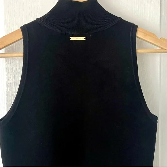 MICHAEL KORS Black Sleeveless Mock Neck Knit Midi Dress Stretch Bodycon Medium - Picture 7 of 8